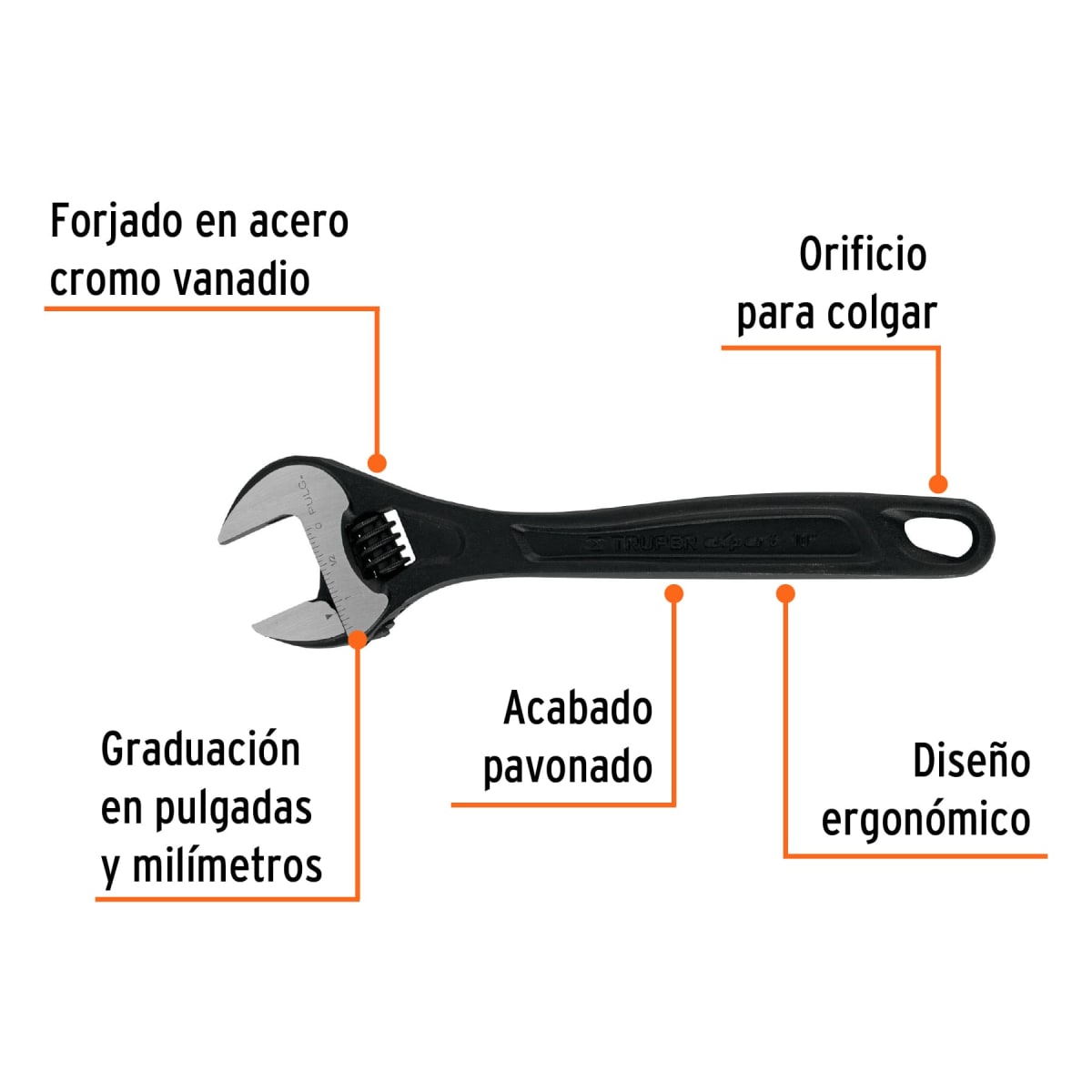 Llave francesa 10'' profesional fosfatada  Truper expert2