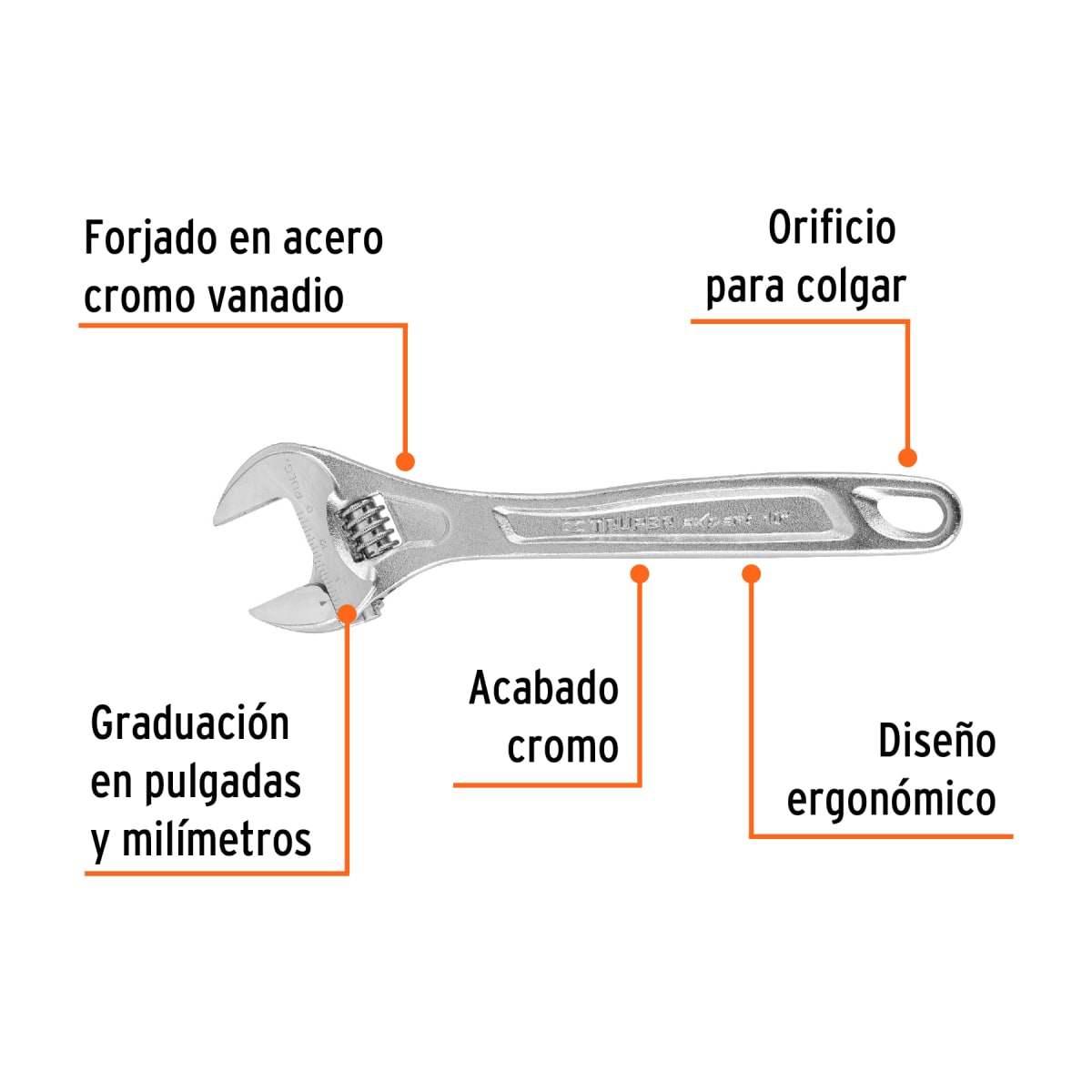 Llave francesa 10'' profesional cromada  expert Truper2