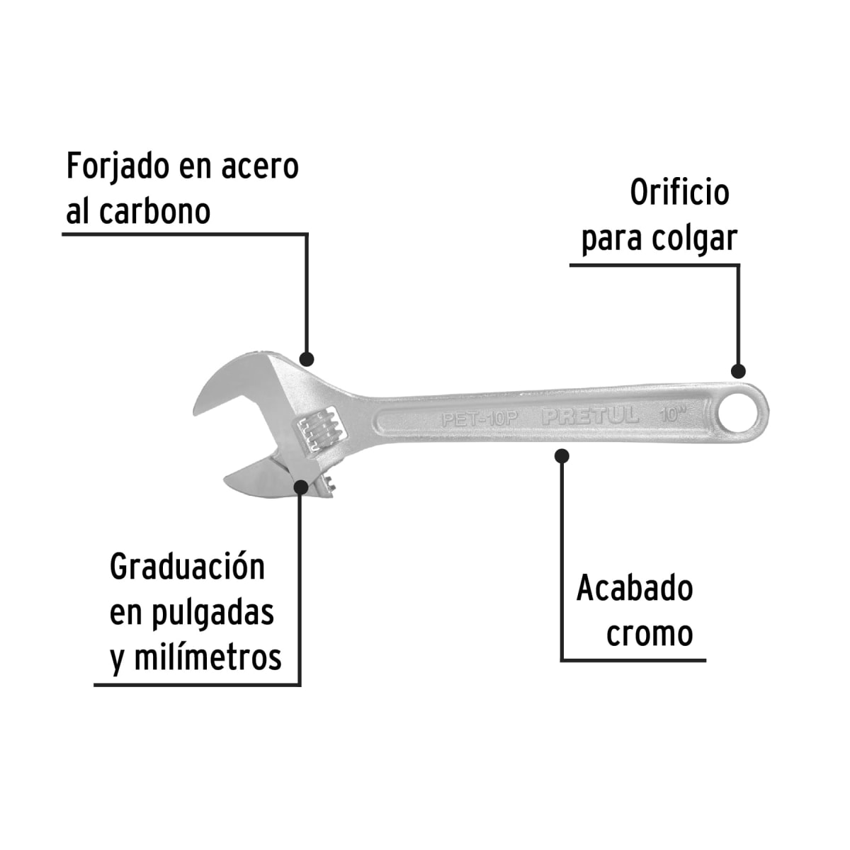 Llave francesa 10'' cromada Pretul2