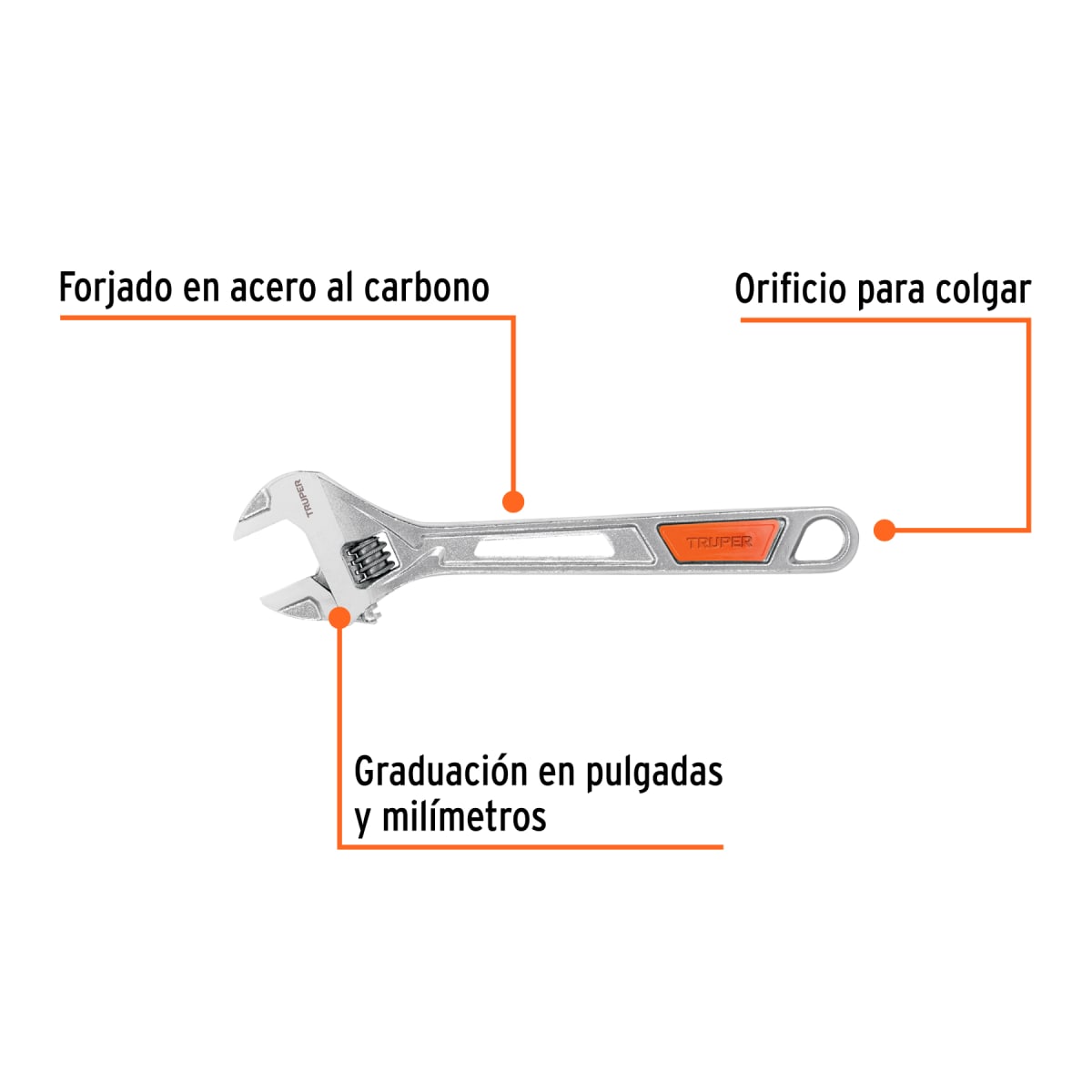 Llave francesa 10'' cromada mango de pvc Truper2