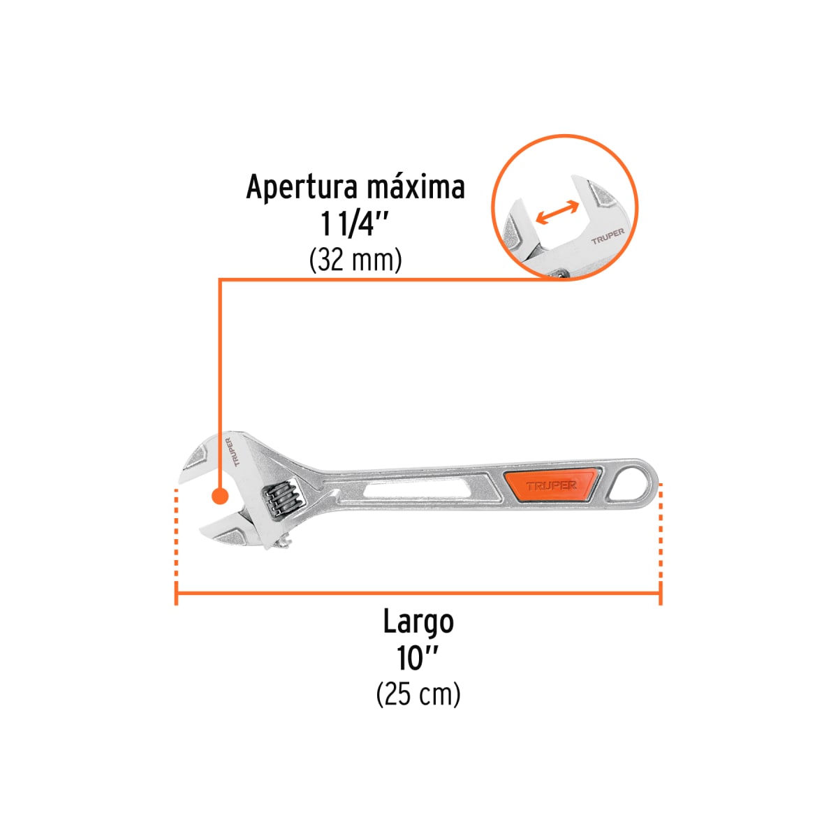 Llave francesa 10'' cromada mango de pvc Truper3