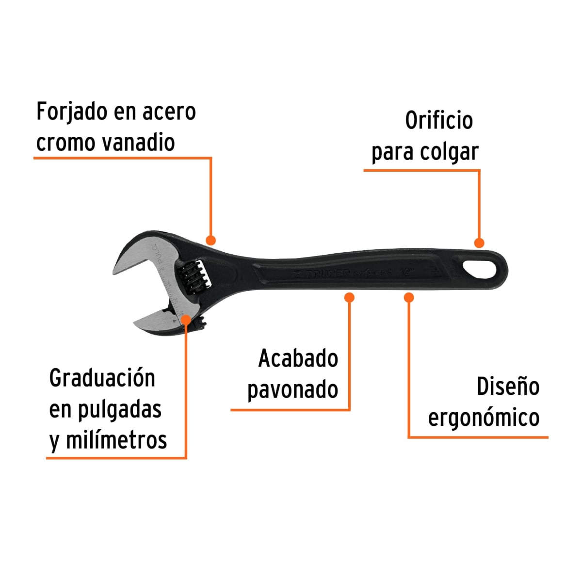 Llave francesa 12´´ profesional fosfatada, Expert Truper2