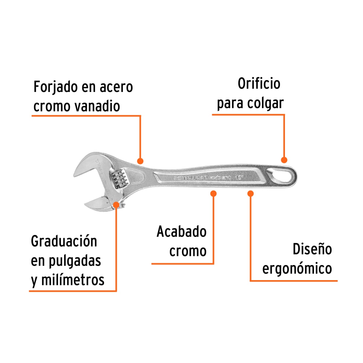 Llave francesa 12'' profesional cromada expert Truper2