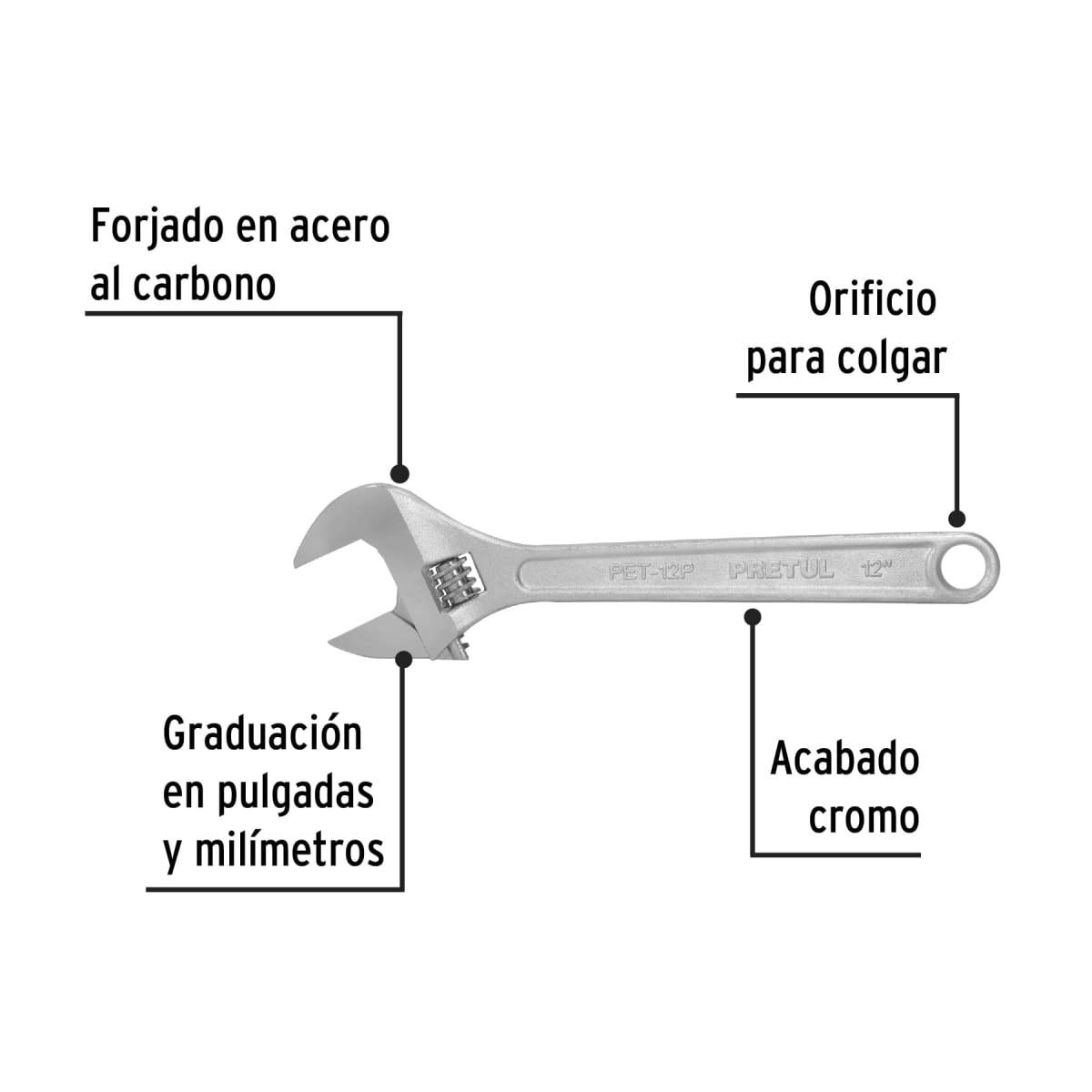 Llave francesa 12'' cromada. pretul2