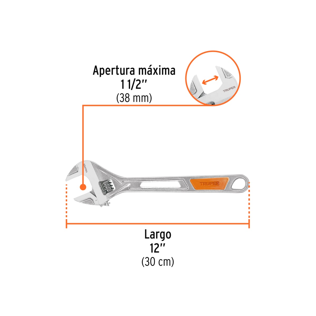 Llave francesa 12'' cromada mango de pvc Truper3