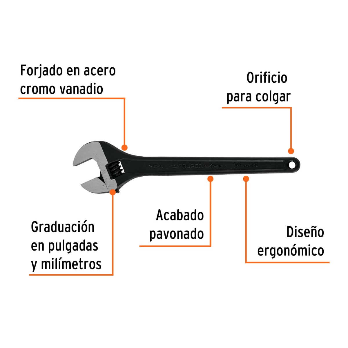 Llave francesa 15'' profesional fosfatada, Expert Truper2