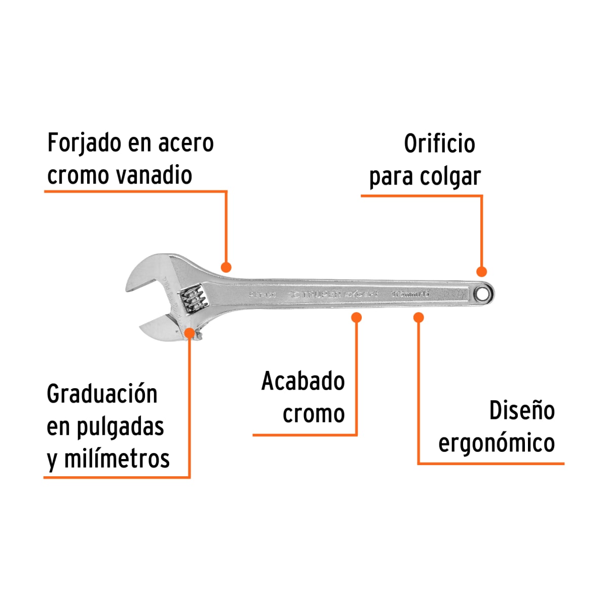 llave ajustable (perico) profesional, cromado 15