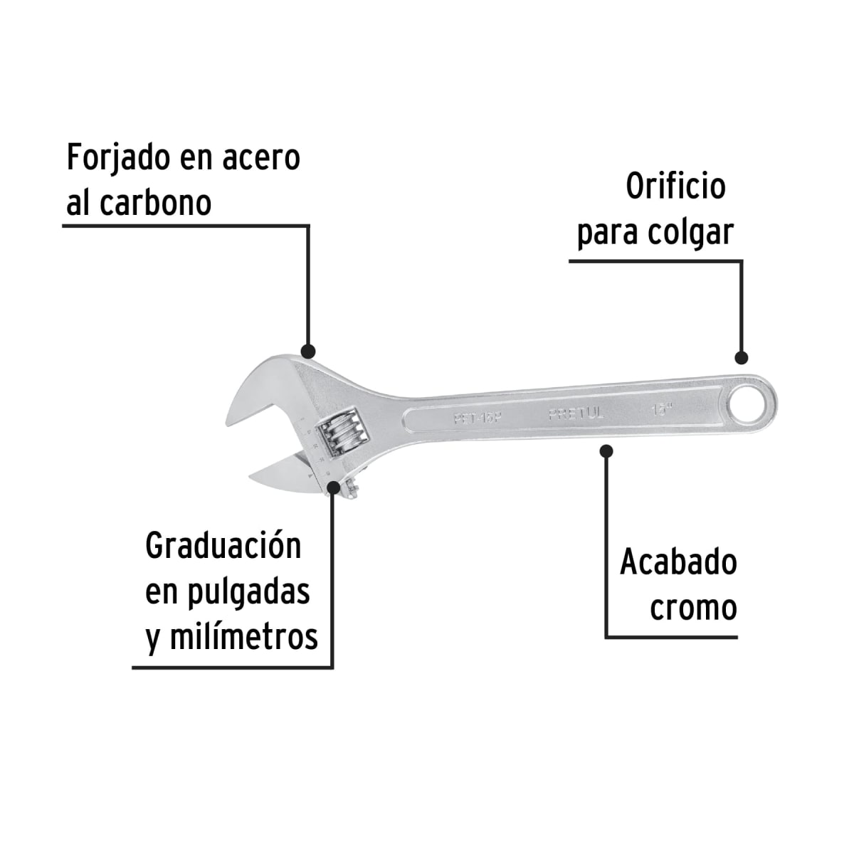Llave francesa cromada 15