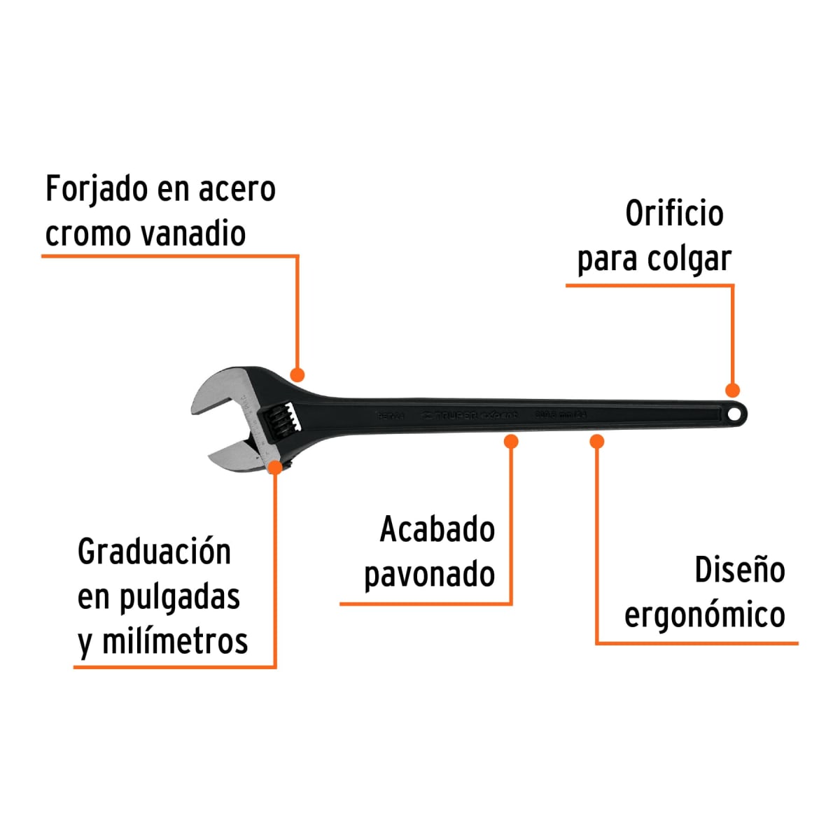 Llave francesa 24'' profesional fosfatada Truper expert2