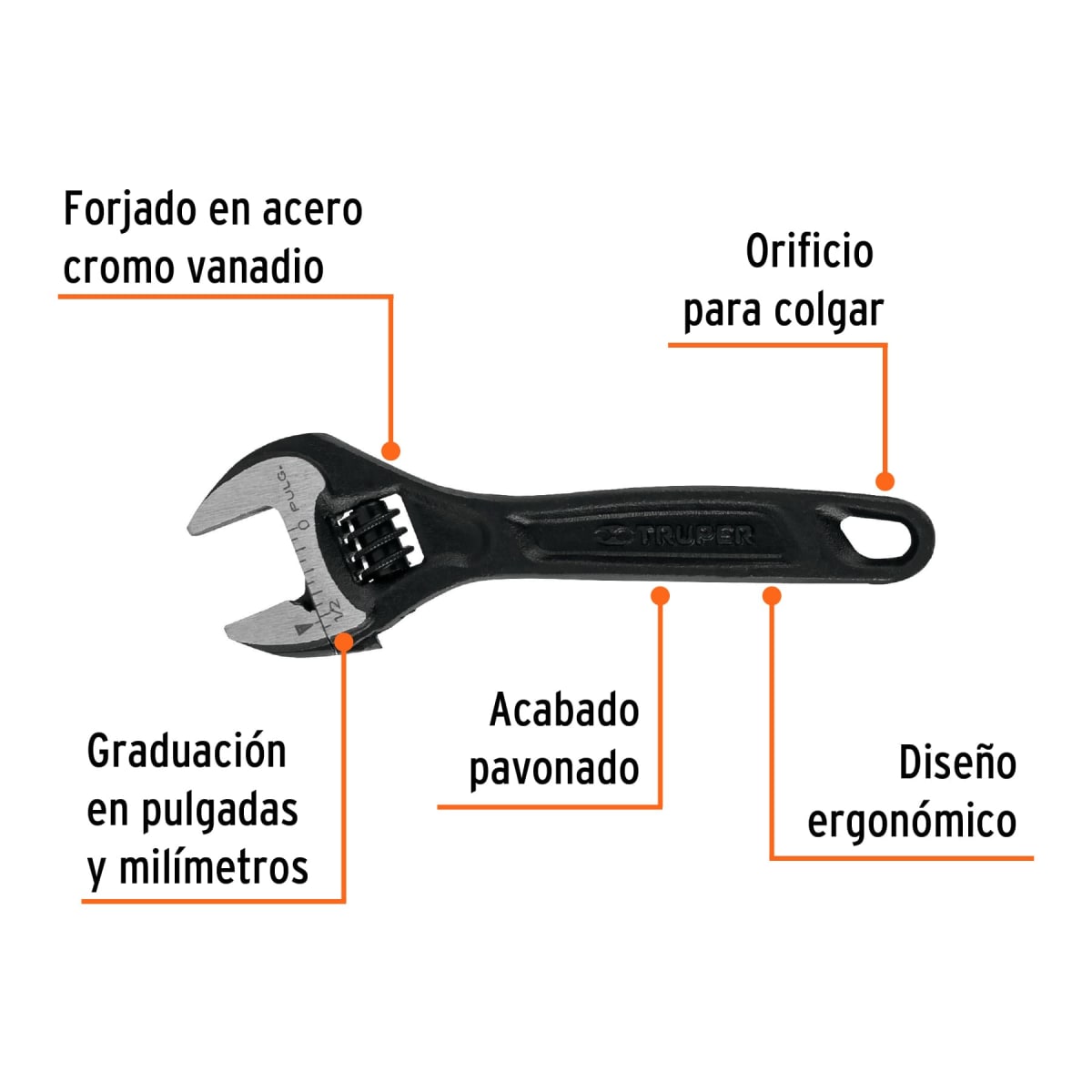 Llave francesa 4´´ profesional fosfatada, Expert Truper2