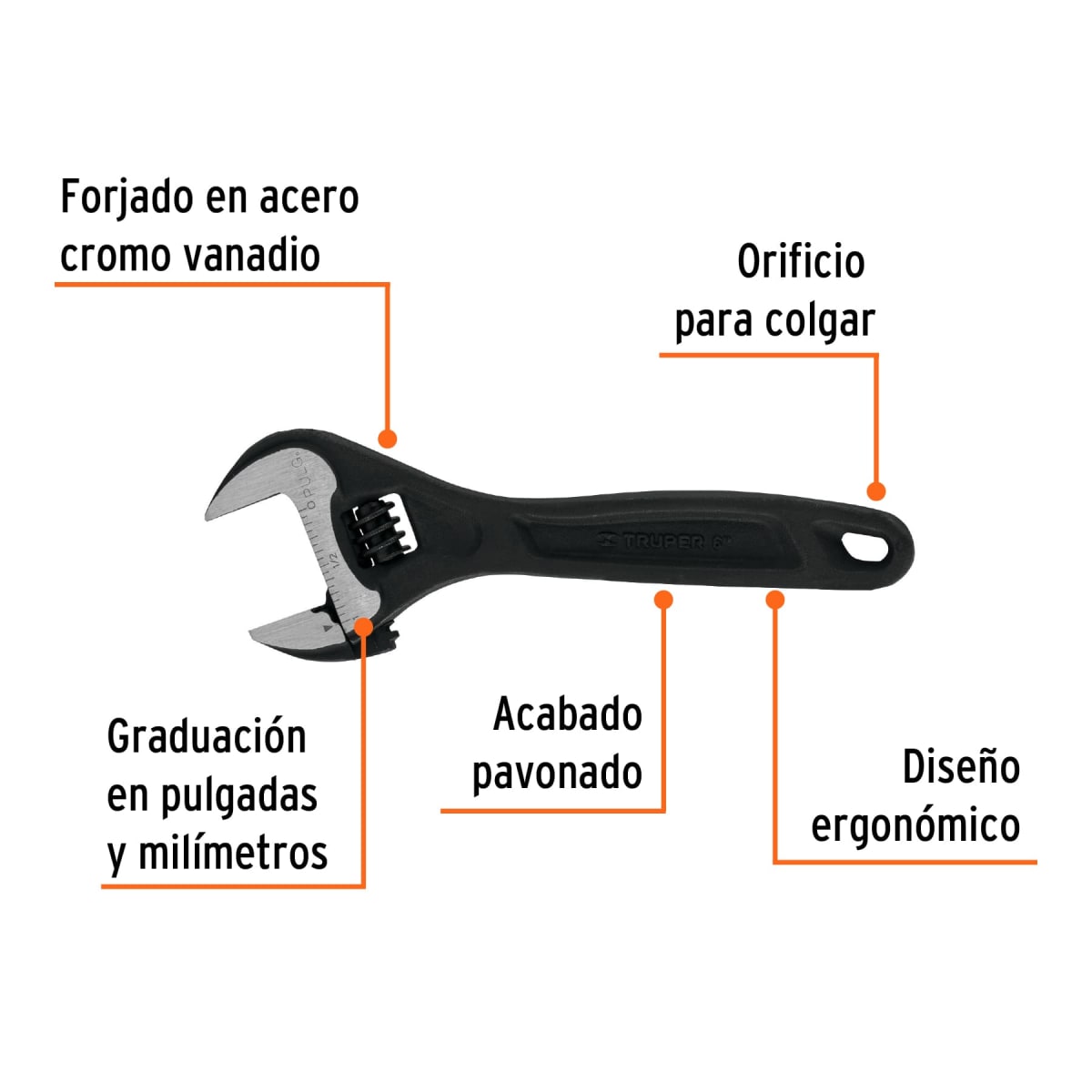 Llave francesa 6'' profesional fosfatada, Expert Truper2