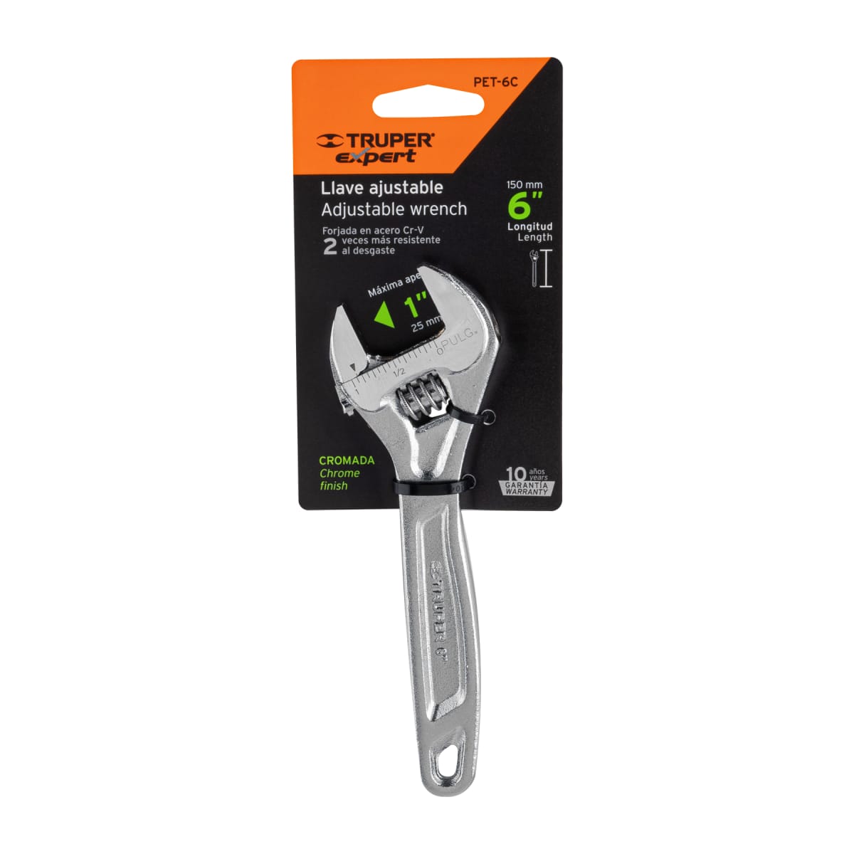 Llave francesa 6'' profesional cromada, Expert Truper4