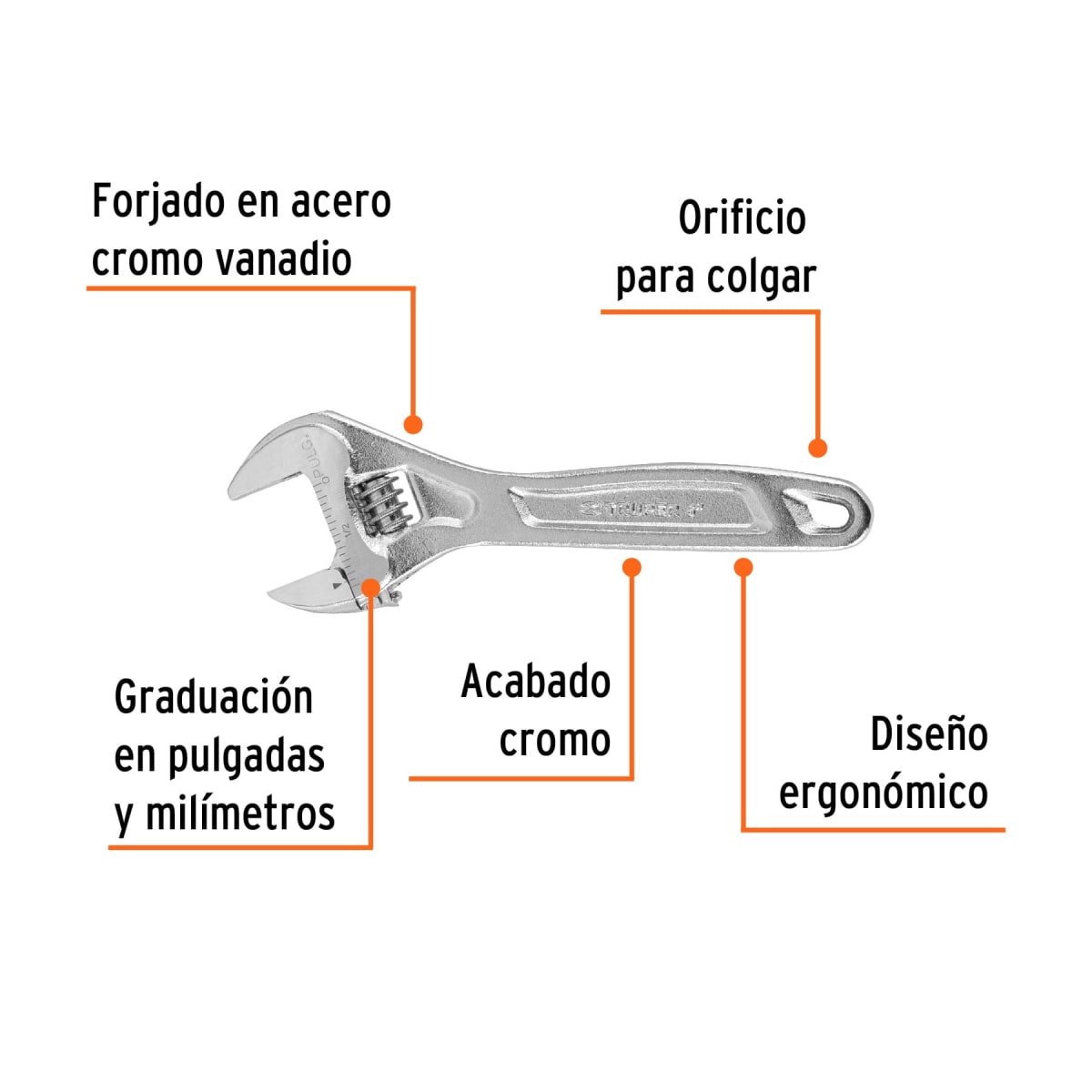 Llave francesa 6'' profesional cromada, Expert Truper2