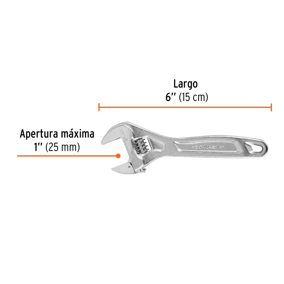 Llave francesa 6'' profesional cromada, Expert Truper3