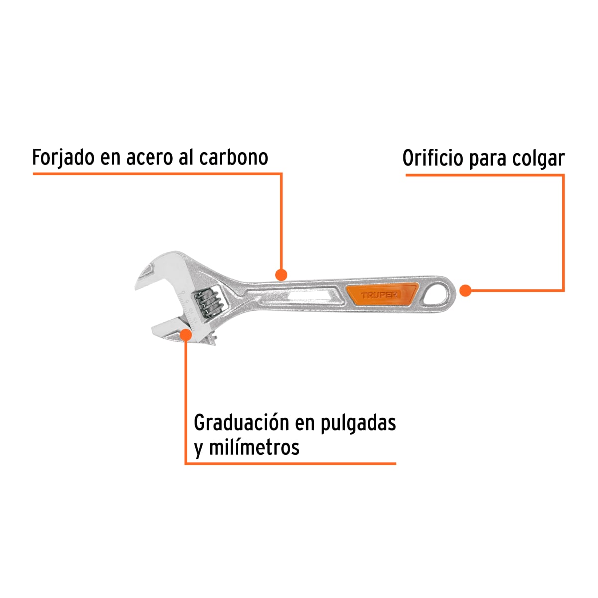 Llave francesa 6´´ cromada mango de PVC, Truper2