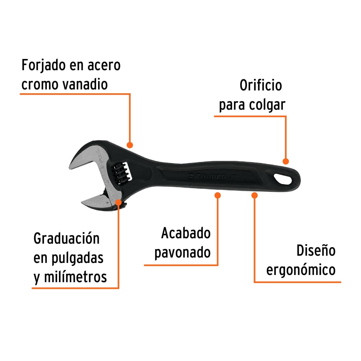 Llave francesa 8'' profesional fosfatada, Expert Truper2