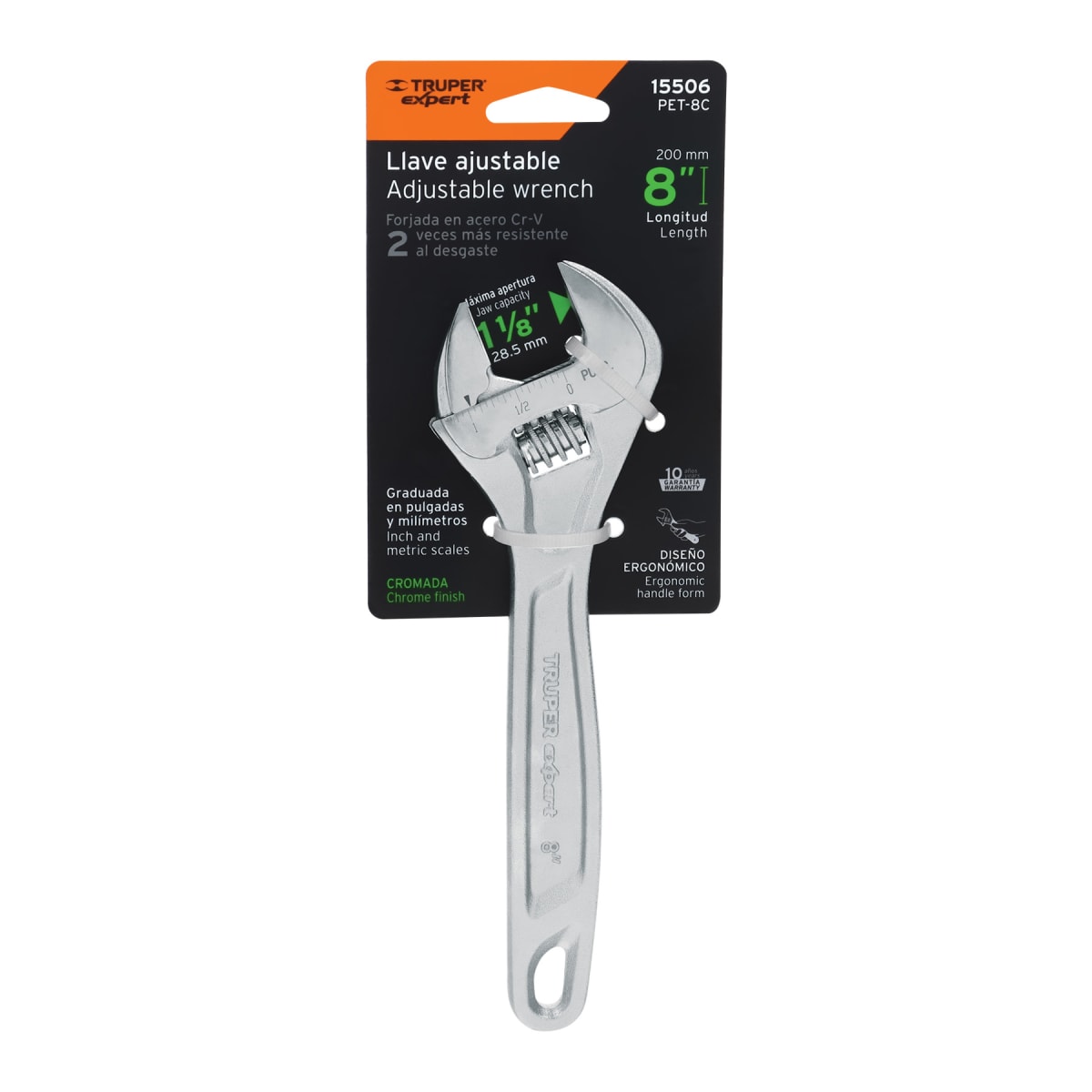 Llave francesa 8'' profesional cromada Truper expert4