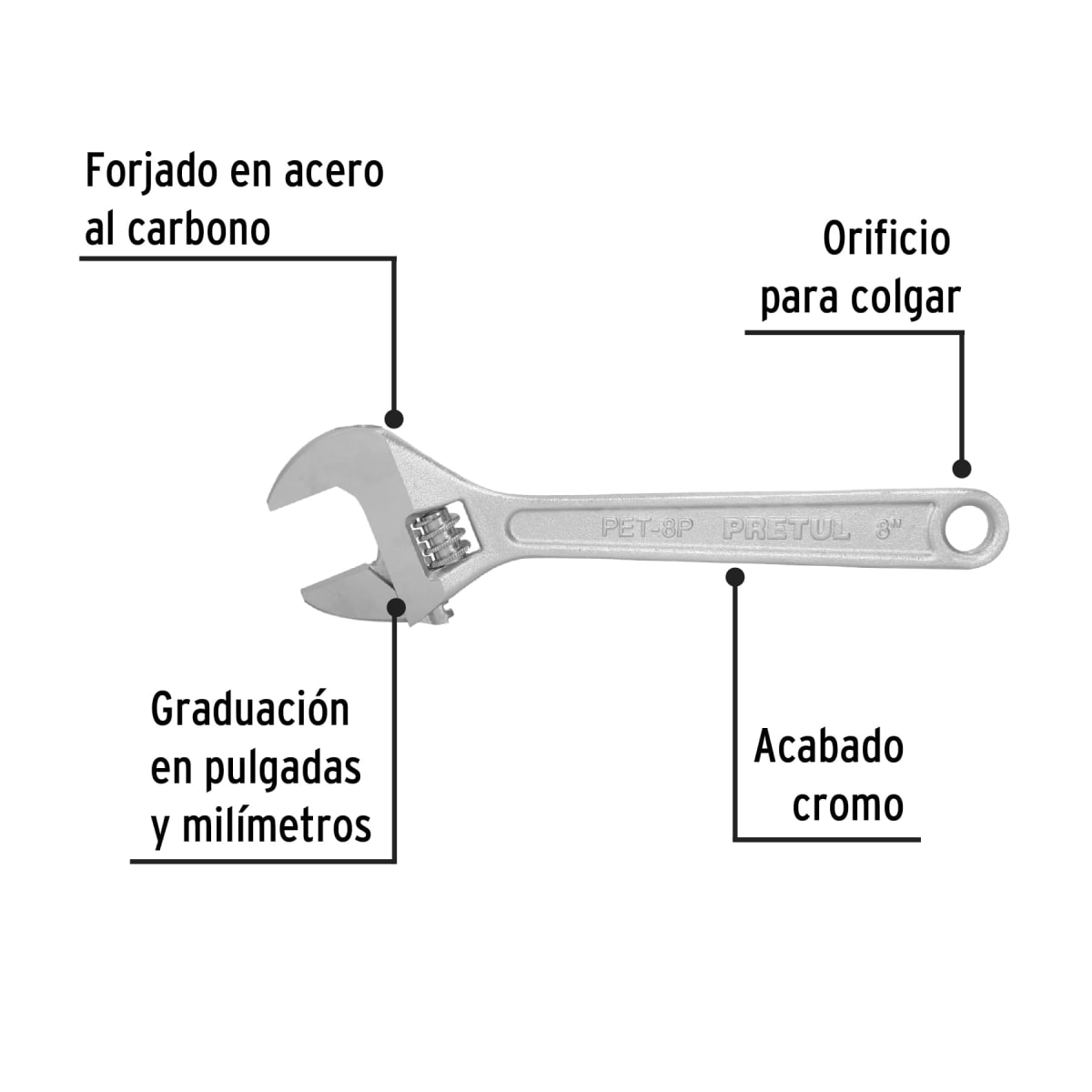 Llave francesa 8'' cromada. pretul2