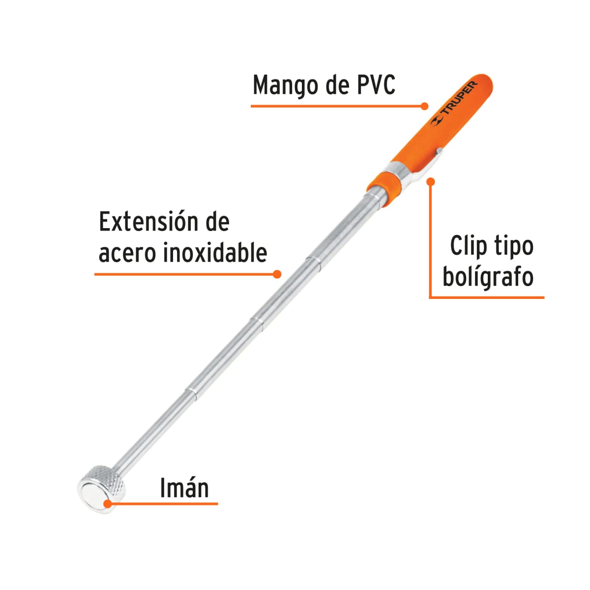 Iman extensible de acero inoxidable soporta 3.6kg Truper2