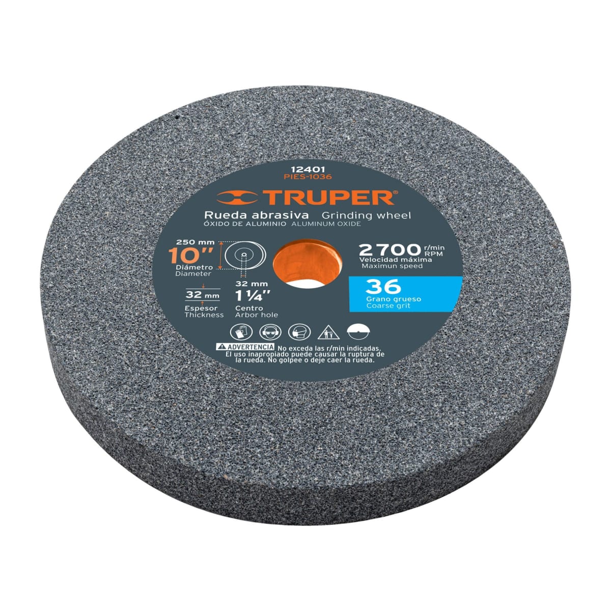 Piedra para amoladora de banco 10 X 1-1/4´´, óxido de aluminio, grano 36 Truper1