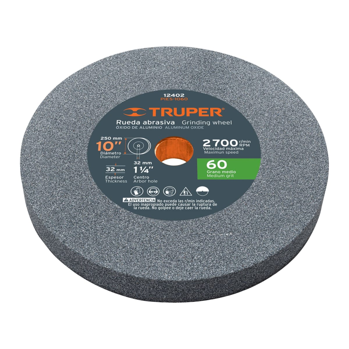 Piedra para amoladora de banco 10 X 1-1/4´´, óxido de aluminio, grano 60 Truper1