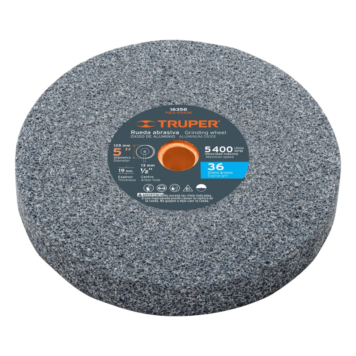 Piedra para amoladora de banco 5 X 3/4´´ óxido de aluminio, grano 36 Truper1