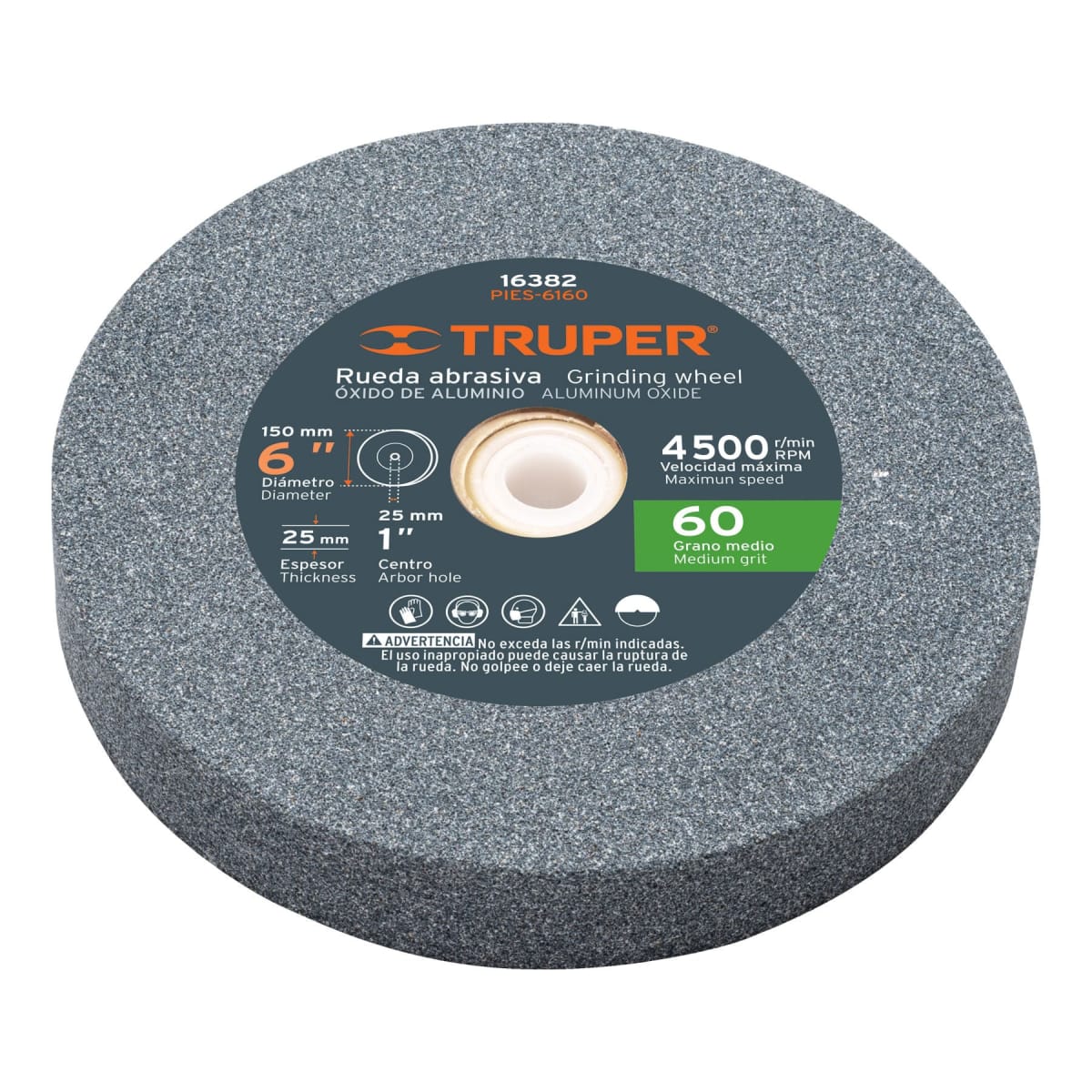 Piedra para amoladora de banco 6 x 1'' óxido de aluminio grano 60 Truper1