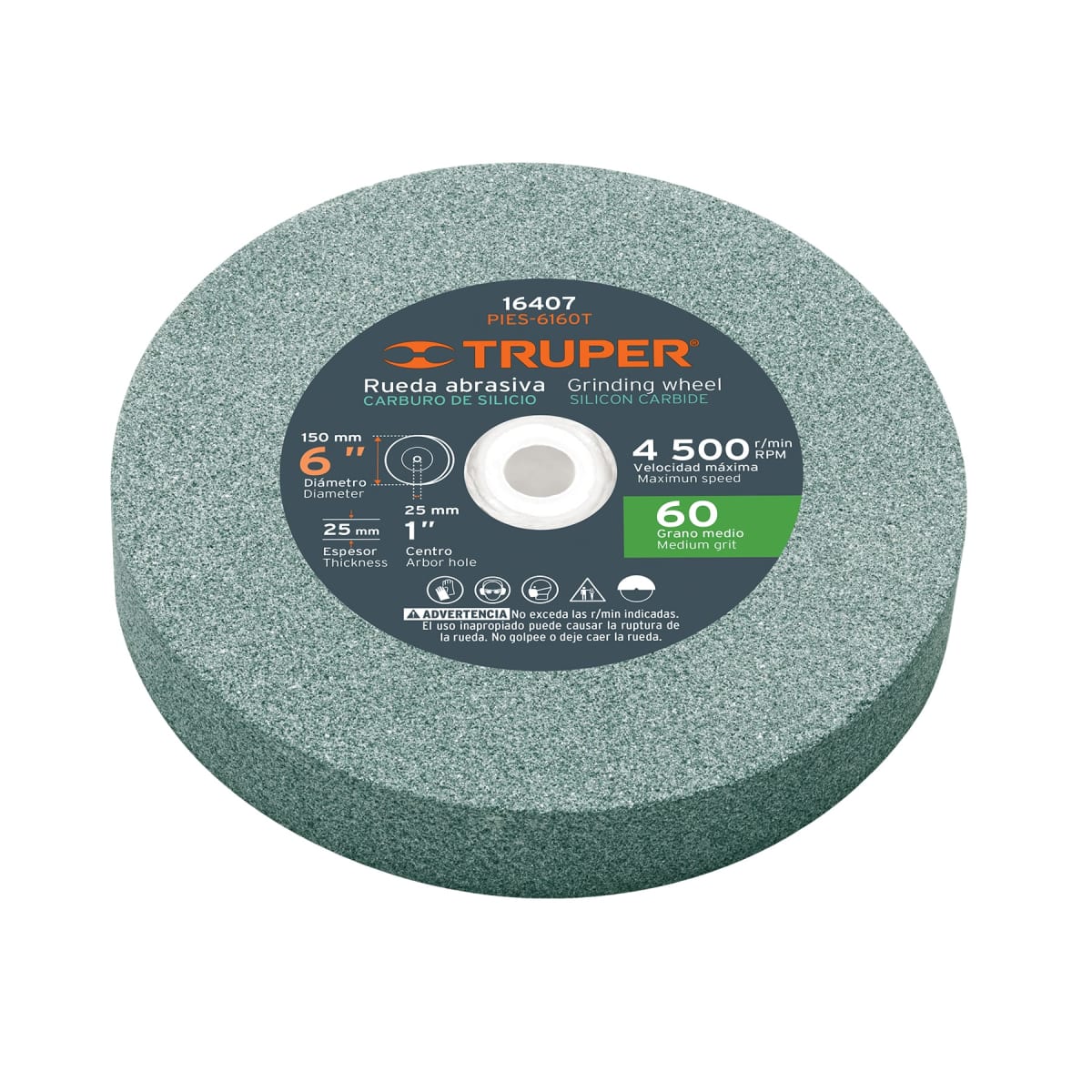Piedra para amoladora de banco 6 X 1´´, carburo de silicio, grano 60 Truper1