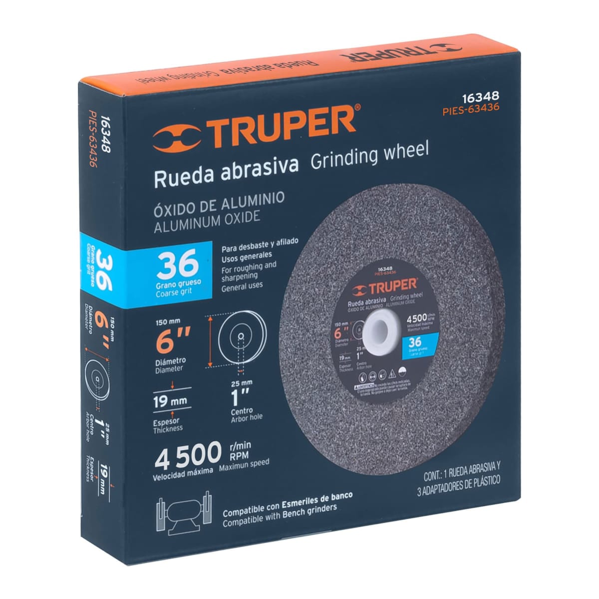 Piedra para amoladora de banco 6 x 3/4'' óxido de aluminio  Truper4