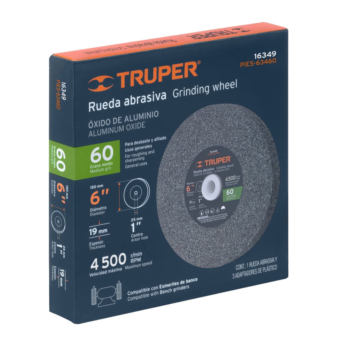 Piedra para amoladora de banco 6 x 3/4'' óxido de aluminio grano 60 Truper4