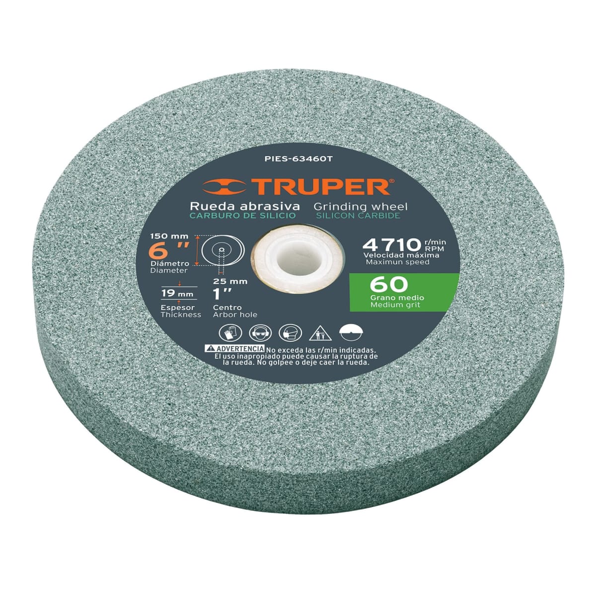 Piedra para amoladora de banco 6 X 3/4´´, carburo de silicio, grano 60 Truper1
