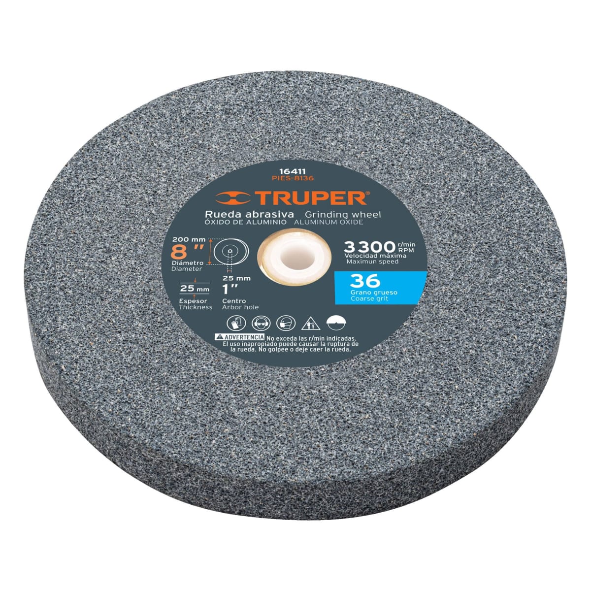 Piedra para amoladora de banco 8 X 1´´ óxido de aluminio, grano 36 Truper1