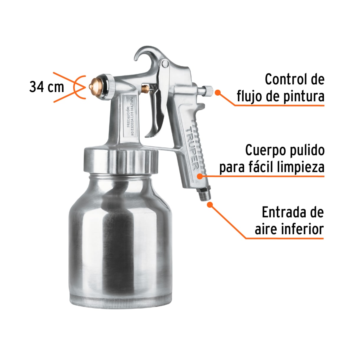 Pistola para pintar baja presión  pulida entrada inferior Truper4