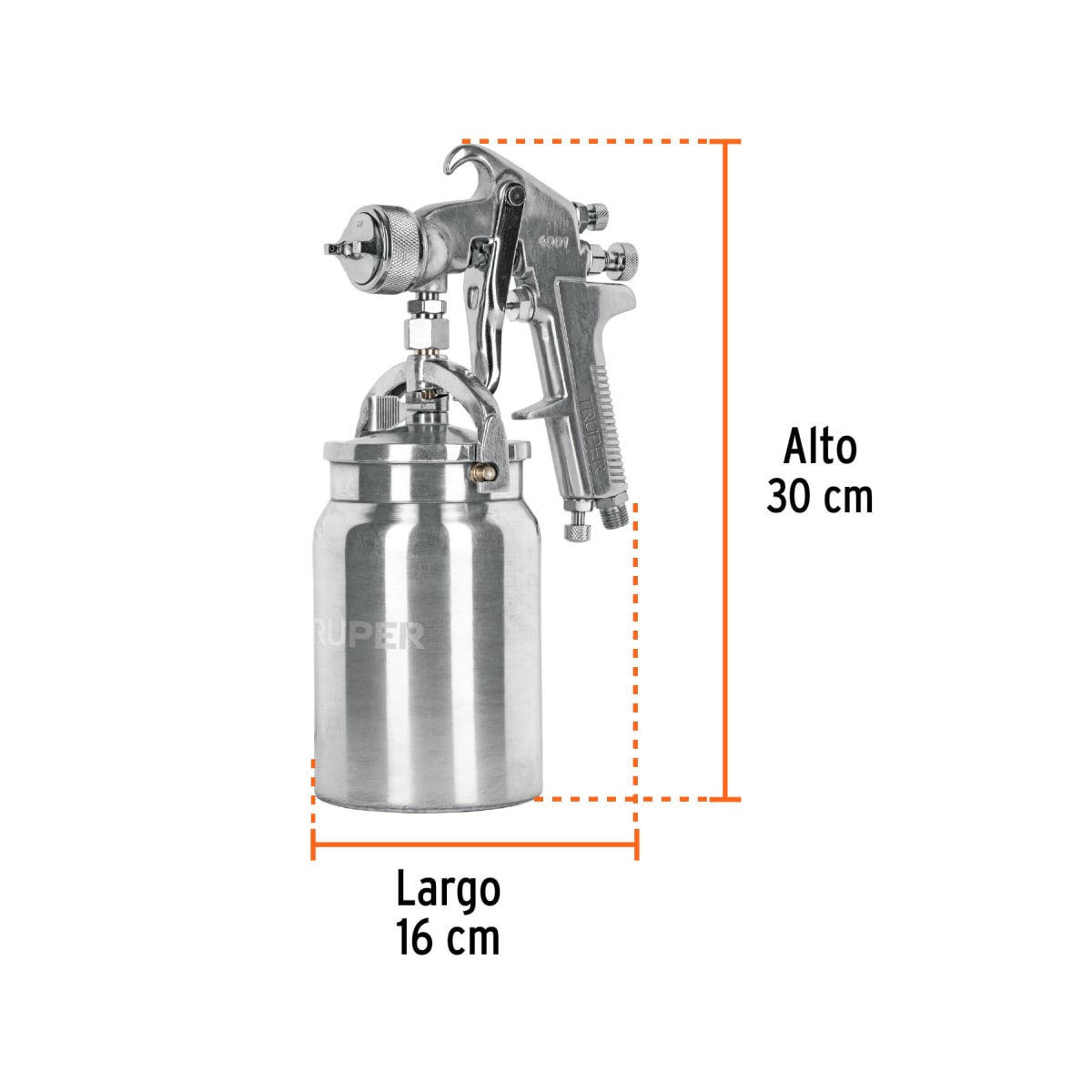Pistola para pintar succión hvhp vaso alum 1.8mm 3 perillas Truper3