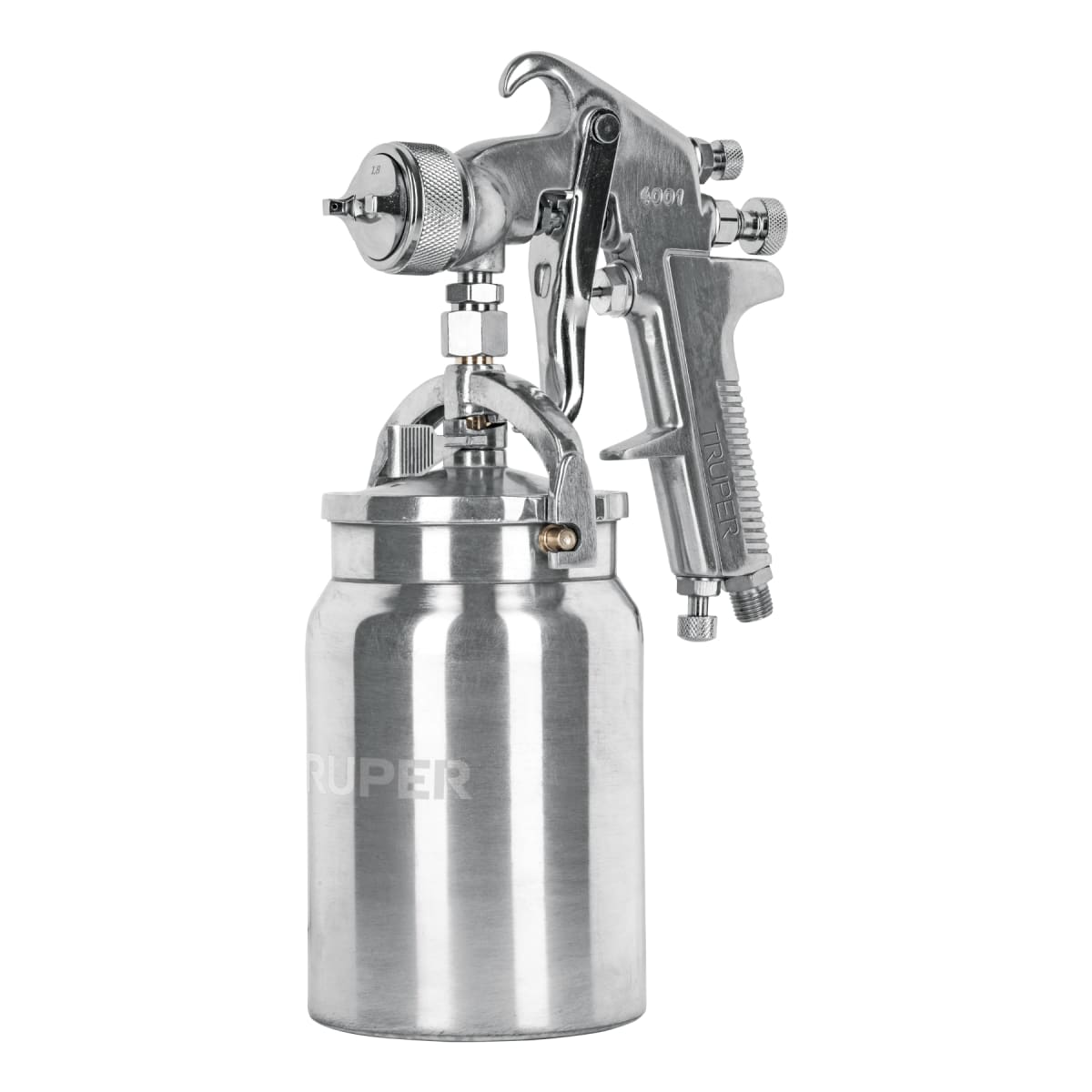 Pistola para pintar succión hvhp vaso alum 1.8mm 3 perillas Truper1