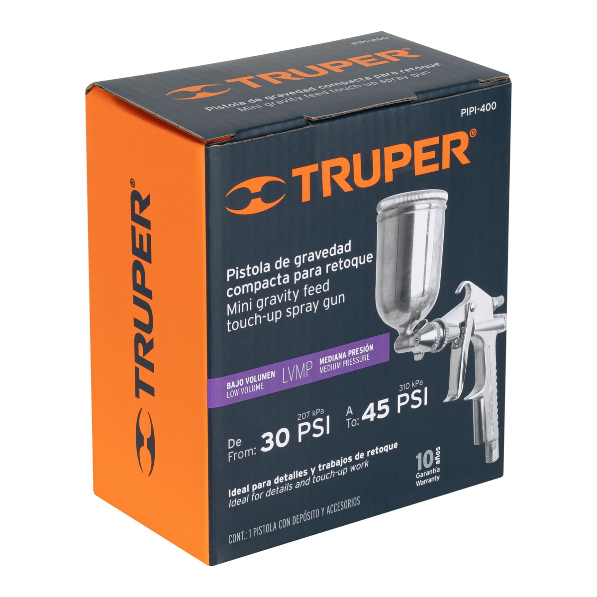 Pistola para retoque gravedad LVMP vaso aluminio Boquilla 0.5 mm Truper1