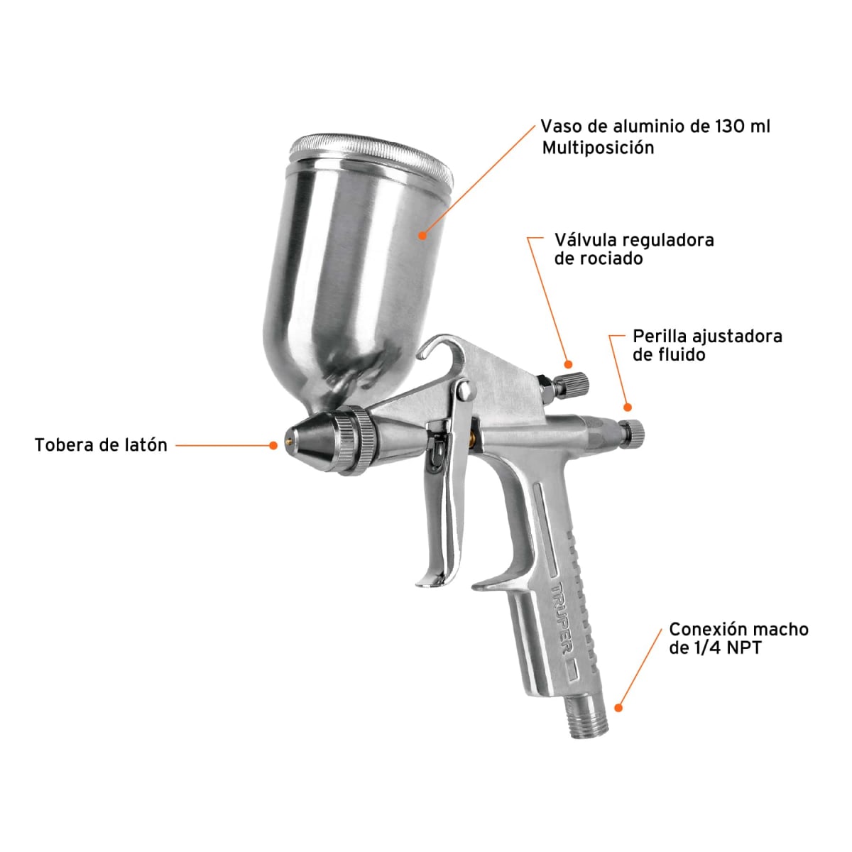 Pistola para retoque gravedad LVMP vaso aluminio Boquilla 0.5 mm Truper4