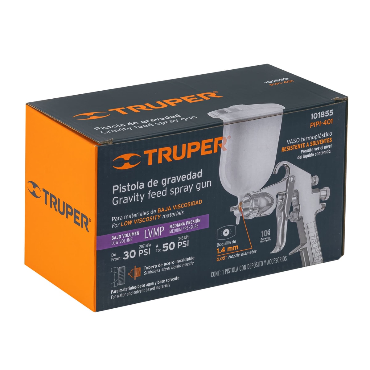 Pistola para pintar de gravedad LVMP Vaso plástico Boquilla de 1.4 mm Truper3