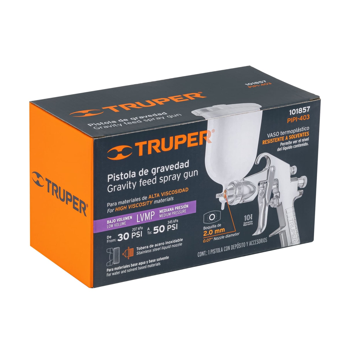 Pistola para pintar de gravedad LVMP Vaso plástico Boquilla de 2.0 mm Truper3