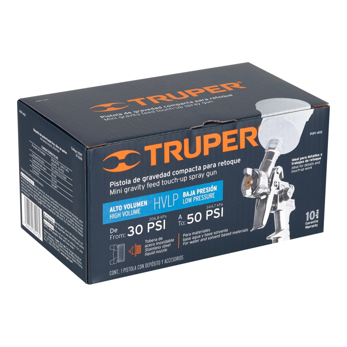 Pistola p/retoque gravedad, HVLP,vaso plástico,boquilla 1 mm Truper6
