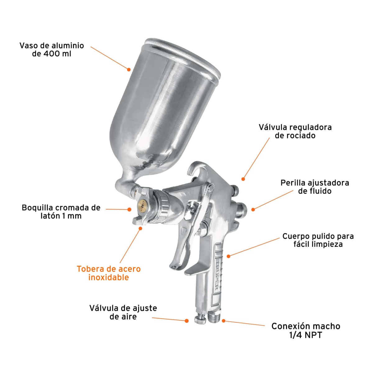 Pistola para pintar de gravedad LVMP Vaso aluminio Boquilla 1.0 mm Truper4