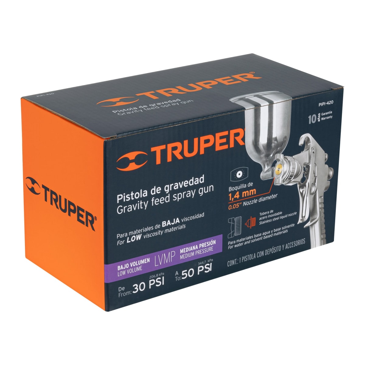 Pistola para pintar de gravedad LVMP vaso aluminio boq 1.4 mm Truper6