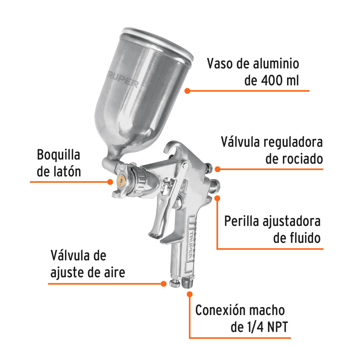 Pistola para pintar de gravedad LVMP vaso aluminio boq 1.7 mm Truper6