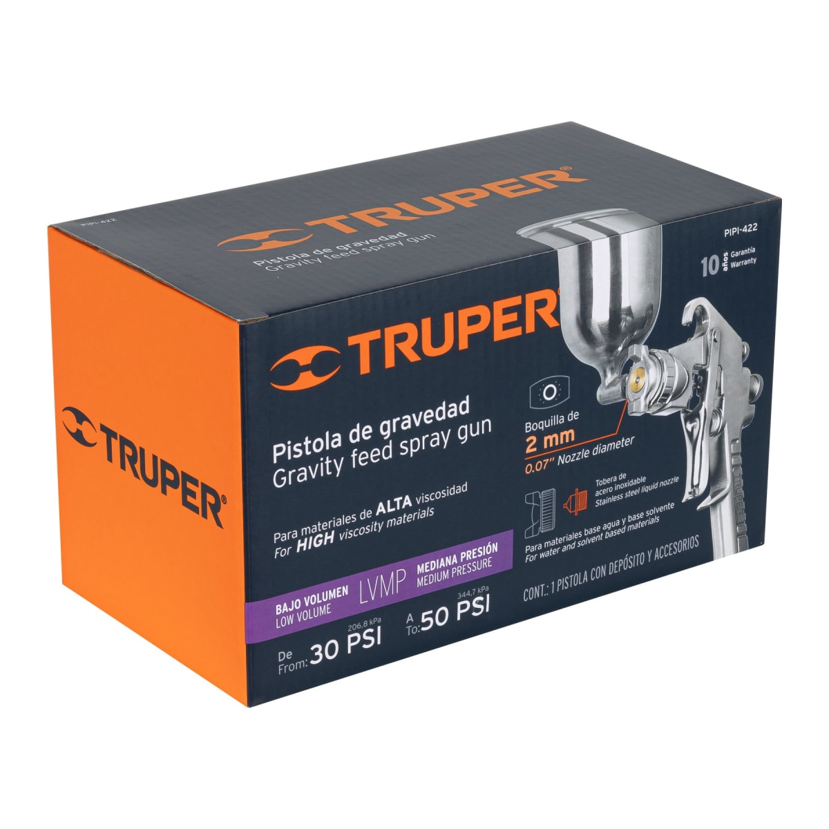 Pistola para pintar de gravedad LVMP Vaso aluminio Boquilla de 2.0 mm Truper6