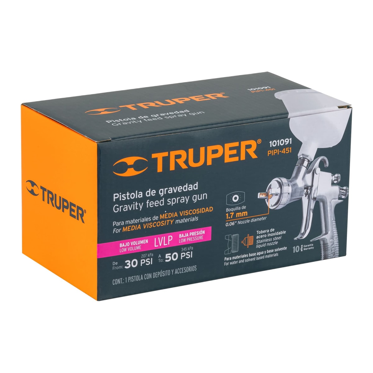 Pistola para pintar de gravedad LVLP Vaso plástic Boquilla 1.7 mm Truper3