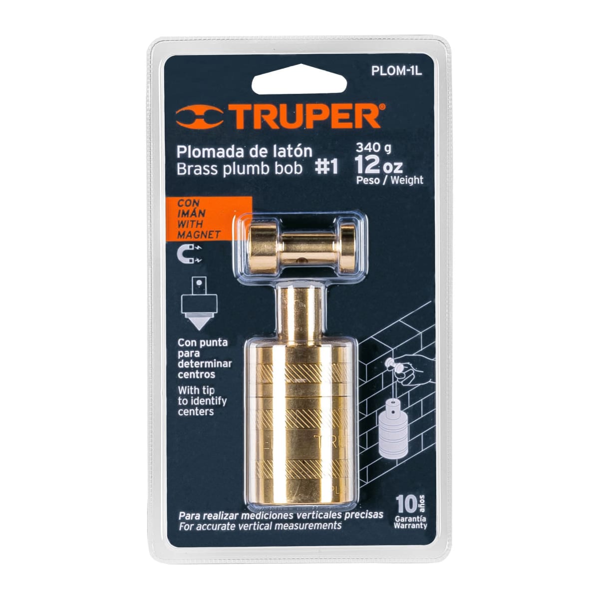 Plomada de latón con centro y guía magnética 340 gramos (12oz) Truper4