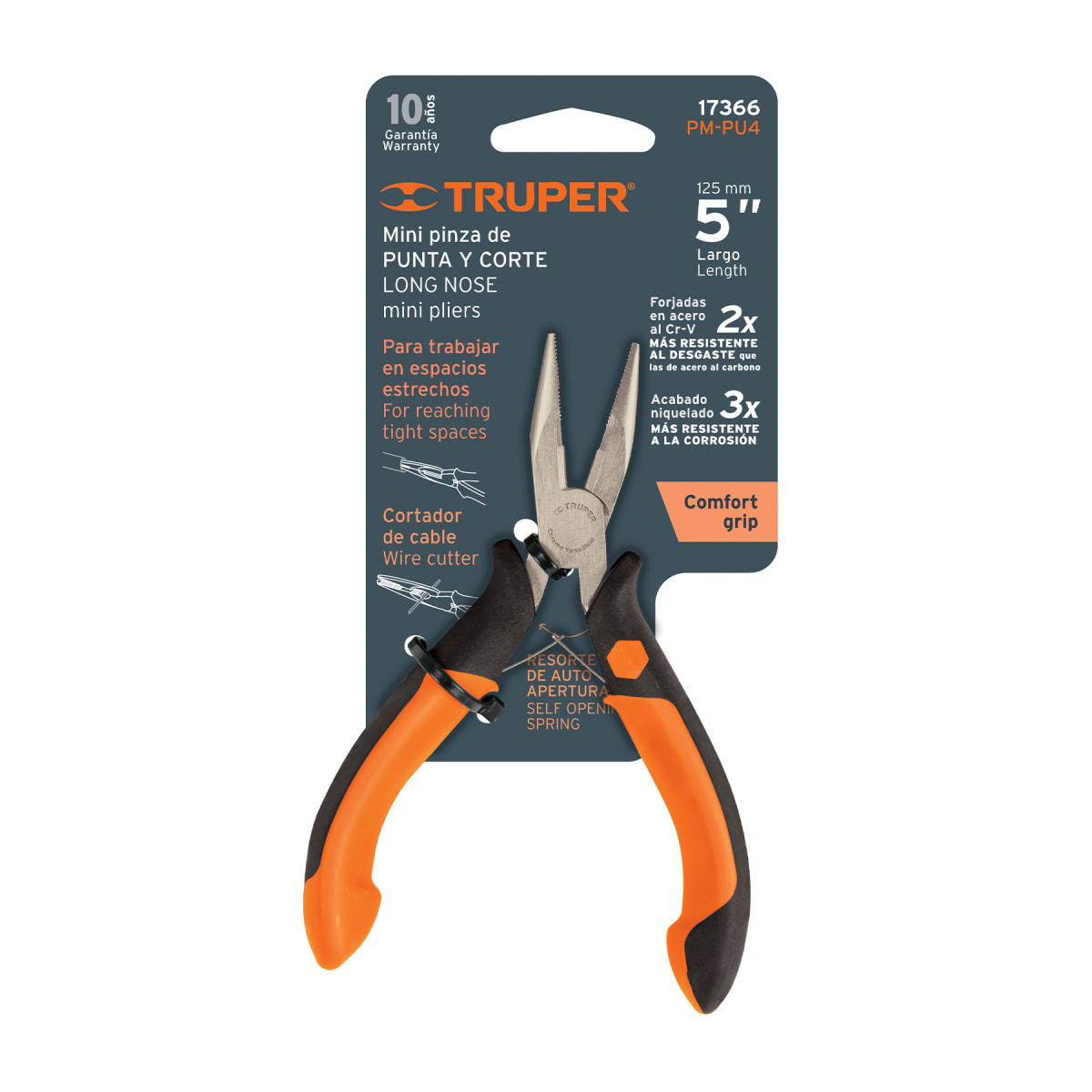 Mini alicate de punta y corte 5'' mango comfort grip. truper5