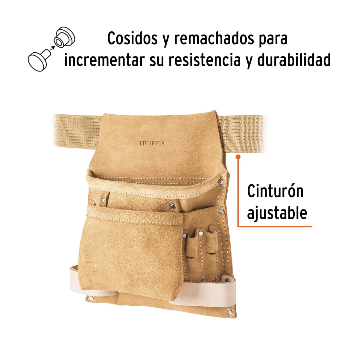 Cinturón portaherramientas de carnaza 6 compartimentos Truper3