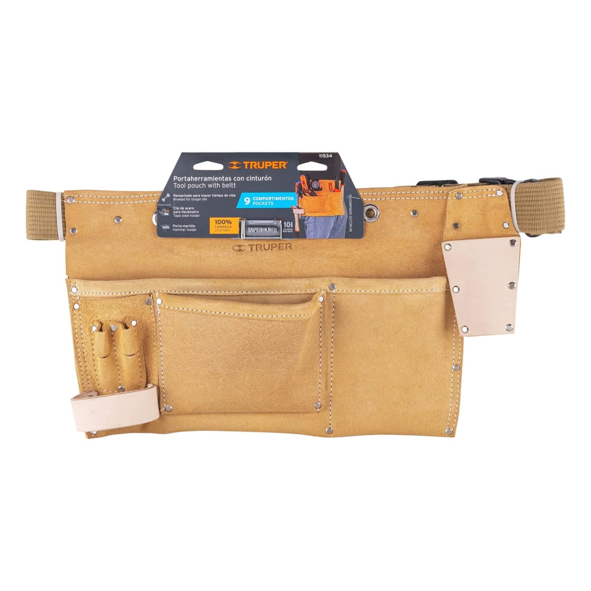 Cinturón portaherramientas de carnaza. 9 compartimentos. truper4