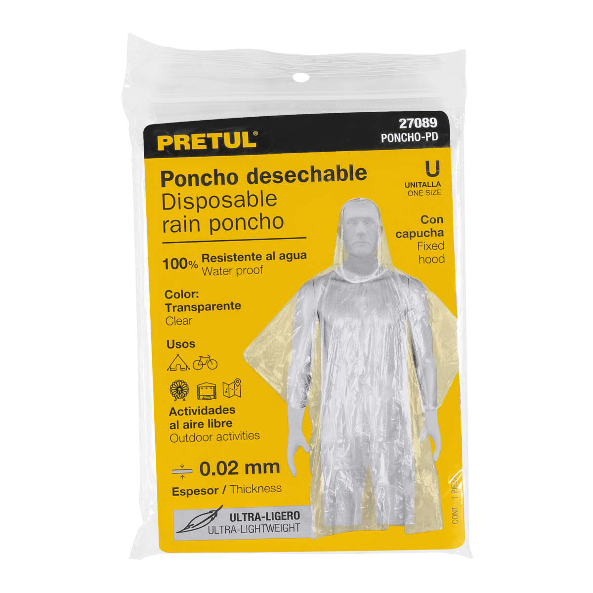 Poncho desechable, unitalla, espesor 0.02 mm, Pretul3